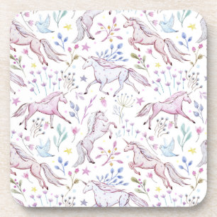 Floral Watercolor Unicorn Pattern Coaster