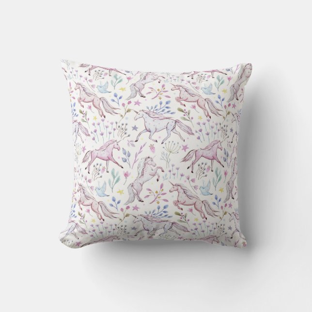 Floral Watercolor Unicorn Pattern Cushion (Front)