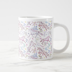 Floral Watercolor Unicorn Pattern Large Coffee Mug
