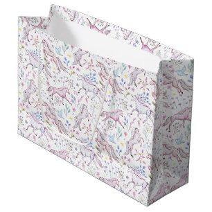 Floral Watercolor Unicorn Pattern Large Gift Bag