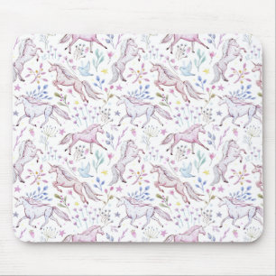Floral Watercolor Unicorn Pattern Mouse Mat