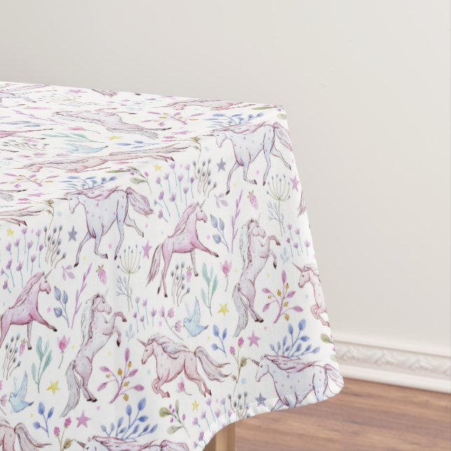 Floral Watercolor Unicorn Pattern Tablecloth (In Situ)