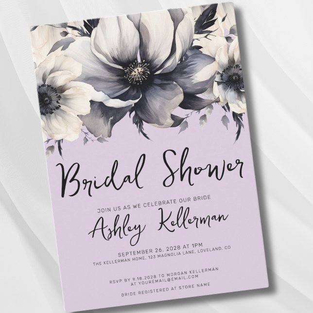 Floral Watercolor Violet Purple Bridal Shower Invitation (Watercolor Elegant Floral Lavender Bridal Shower Invitation)