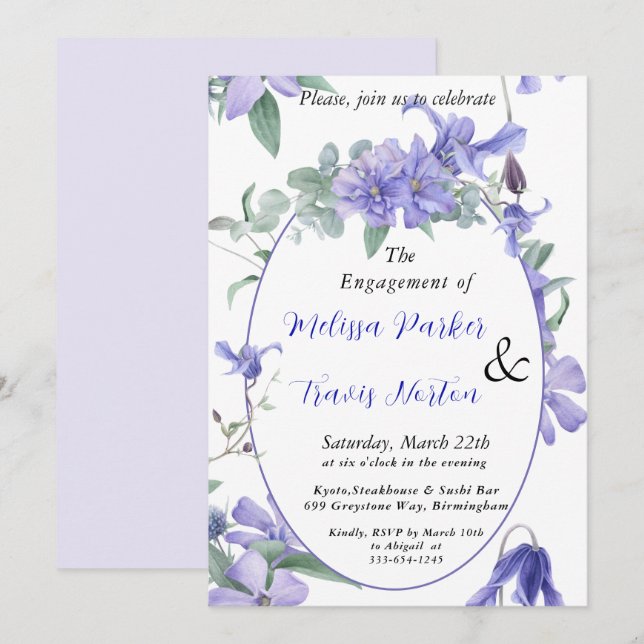 Floral, watercolor violets Engagement Party      Invitation (Front/Back)