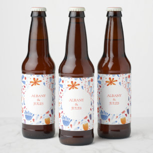 Floral Watercolor Wedding Beer Bottle Label