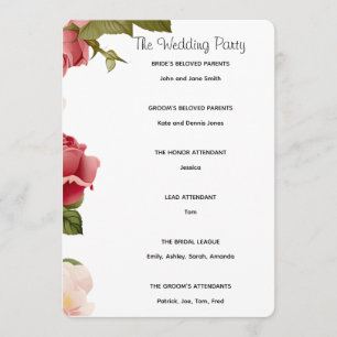 Floral Watercolor Wedding Ceremony Program Pink Programme
