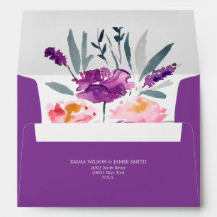 Floral Watercolor Wedding Envelopes Purple