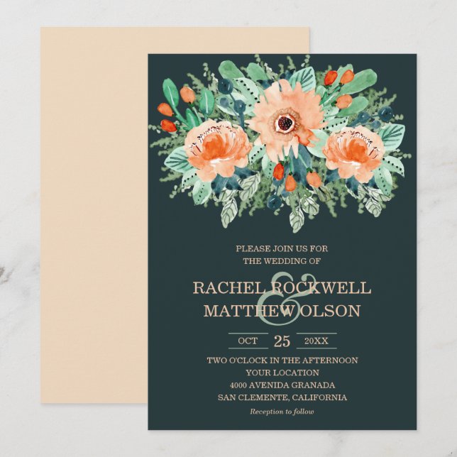 Floral Watercolor Wedding Invitation (Front/Back)
