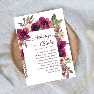 Floral Watercolor Wedding Invitation Maroon Blush