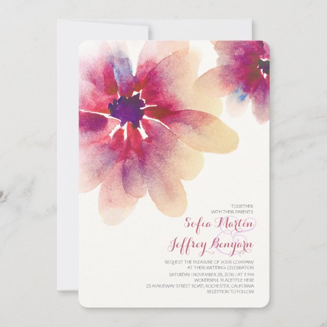 floral watercolor wedding invitations (Front)
