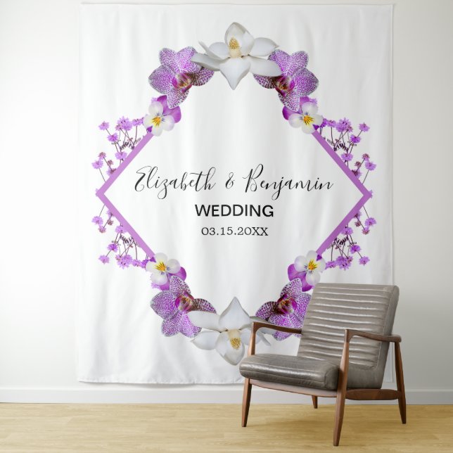 Floral Watercolor Wedding Photo Booth Backdrop Tapestry (In Situ)