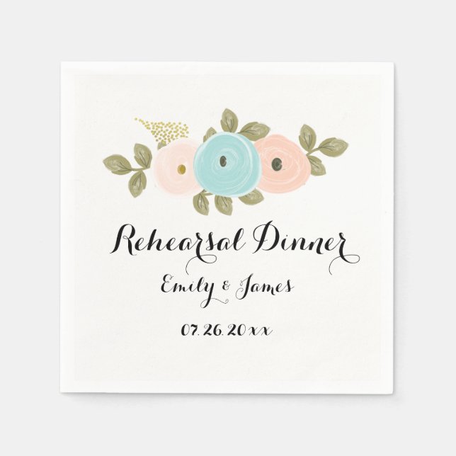 Floral Watercolor Wedding Rehearsal Dinner Napkin (Front)