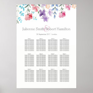 Floral Watercolor Wedding Seating Chart 12 Tables