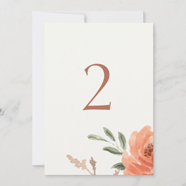 Floral Watercolor Wedding Table Number (Front)