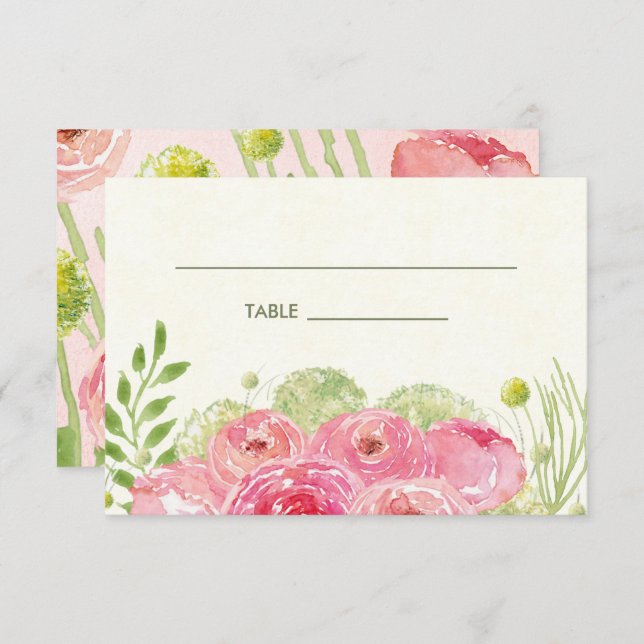 Floral Watercolor Wedding Table Place Cards (Front/Back)
