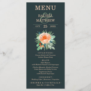 Floral Watercolor Wedding Teal Menu