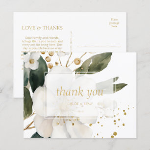 Floral Watercolor Wedding Thank You Announcement Postcard