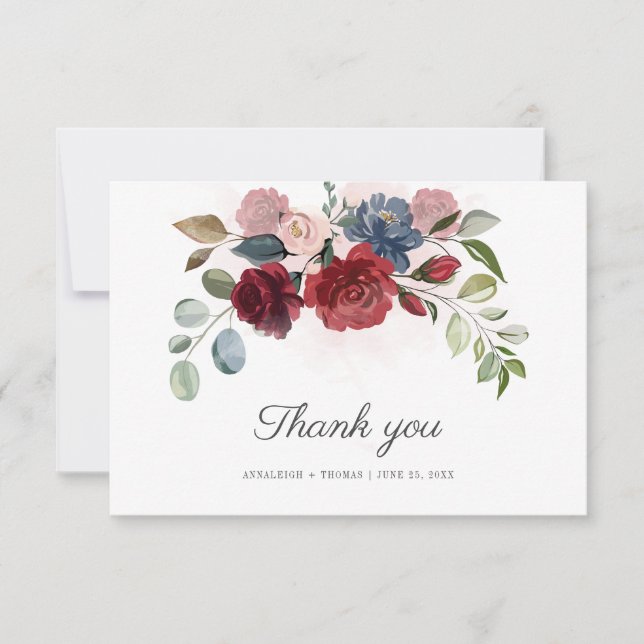 Floral Watercolor Wedding Thank You Card (Front)