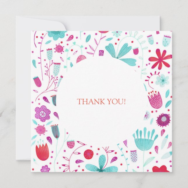 Floral Watercolor Wedding Thank You Card (Front)