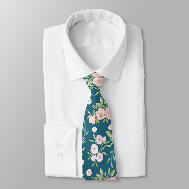Floral Watercolor Wedding Tie (Tied)