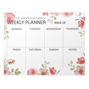 Floral watercolor weekly planner notepad