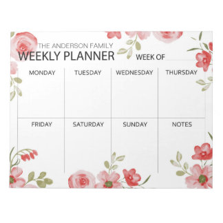 Floral watercolor weekly planner notepad