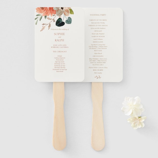 Floral Watercolor Welcome Wedding Program Hand Fan (Front and Back)
