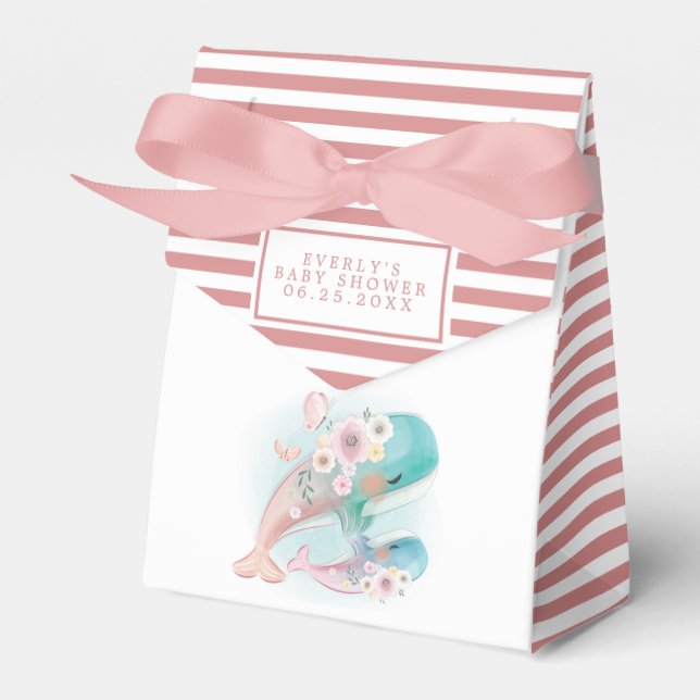 Floral Watercolor Whales Girl Baby Shower Favour Box (Front Side)