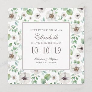 Floral Watercolor White Anemone - Bridesmaid Invitation