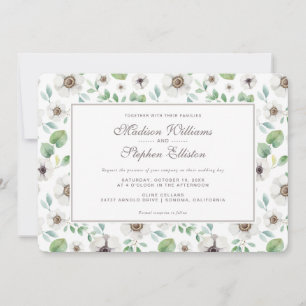 Floral Watercolor   White Anemone - Wedding Invitation