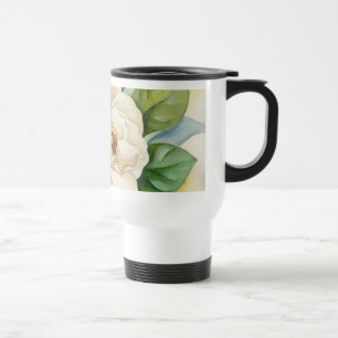 Floral Watercolor White Magnolia Flowers Name Travel Mug