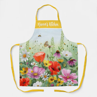 Floral watercolor wild flower personalised name apron