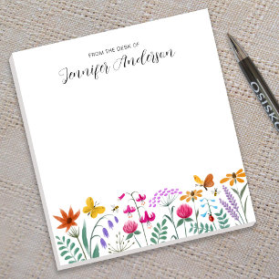 Floral Watercolor Wild Flowers Butterfly Honey Bee Notepad