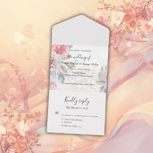 Floral watercolor wildflower rose wedding all in one invitation