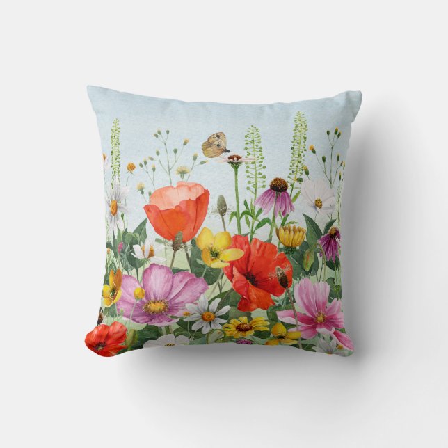 Floral Watercolor Wildflower Throw Pillow (Front)