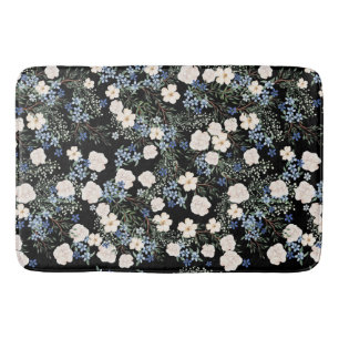 Floral Watercolor Wildflowers Pink Blue Leaves Bath Mat