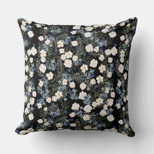 Floral Watercolor Wildflowers Pink Blue Leaves Cushion