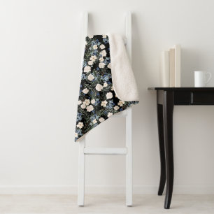 Floral Watercolor Wildflowers Pink Blue Leaves Sherpa Blanket