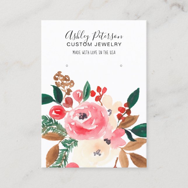 Floral watercolor winter jewelry earring display business card (Front)