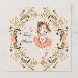 Floral Watercolor Wreath Ballerina Baby Shower Invitation