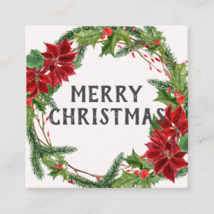 Floral Watercolor Wreath Christmas Square Business Card