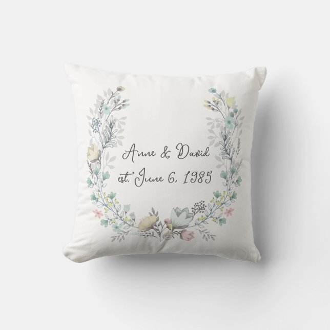 Floral Watercolor Wreath Cushion (Front)