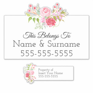 Floral watercolor wreath   Custom name tag label