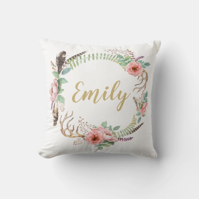Floral Watercolor Wreath Personalised Cushion (Front)