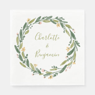 Floral Watercolor Wreath Script Custom Wedding  Napkin