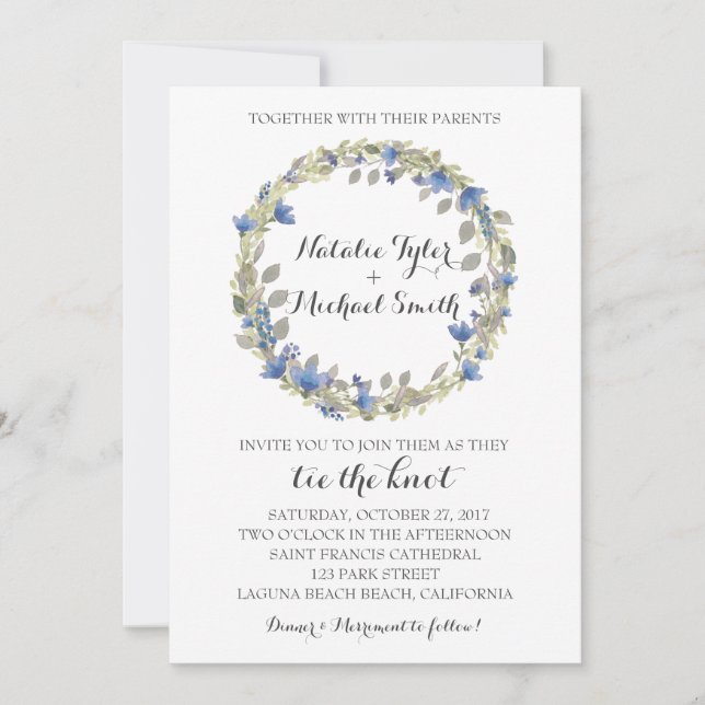 Floral Watercolor Wreath Wedding Invitation (Front)