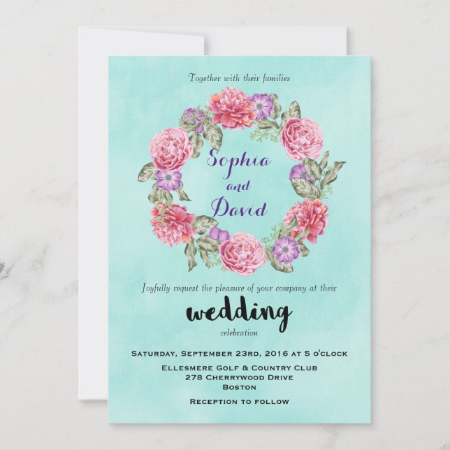 Floral Watercolor Wreath Wedding Invitation (Front)