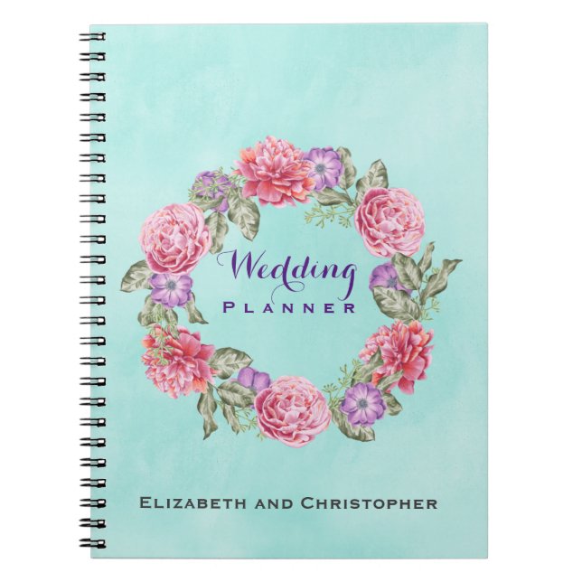 Floral Watercolor Wreath Wedding Planner Notebook (Front)