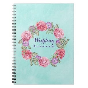 Floral Watercolor Wreath Wedding Planner Notebook