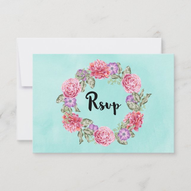 Floral Watercolor Wreath Wedding RSVP (Front)